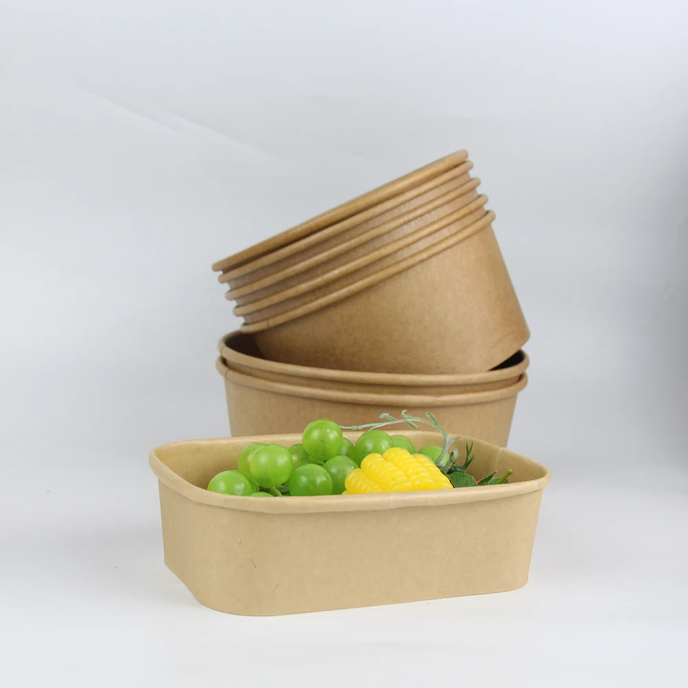Wholesale Recycled Raw Material Rectangle Salad Fruit Lunch Takeaway Food Packaging Kraft Paper Box