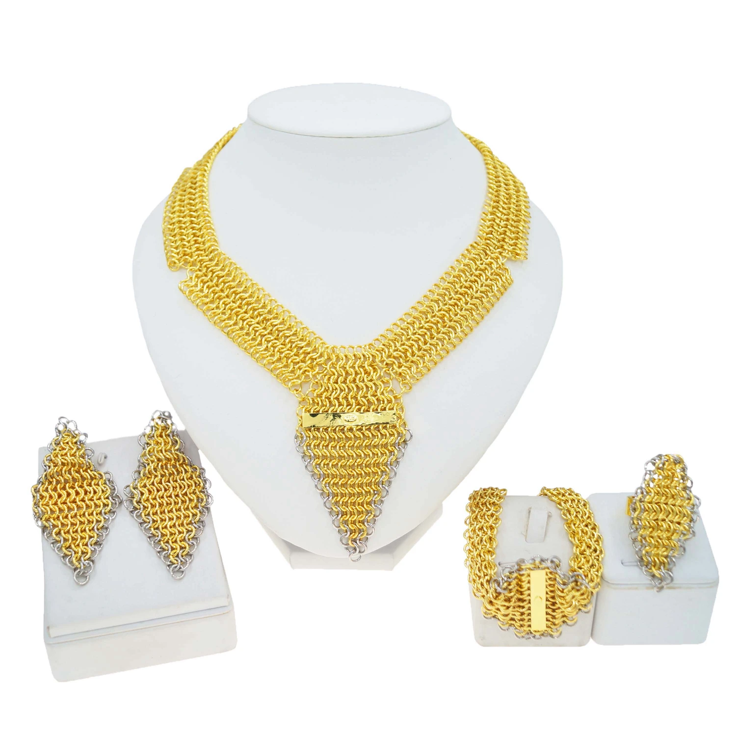 Zhuerrui new 24k gold-plated jewelry set Italian luxury hollow chain Dubai jewelry Bride wedding jewelry 4-piece gift boxH50086