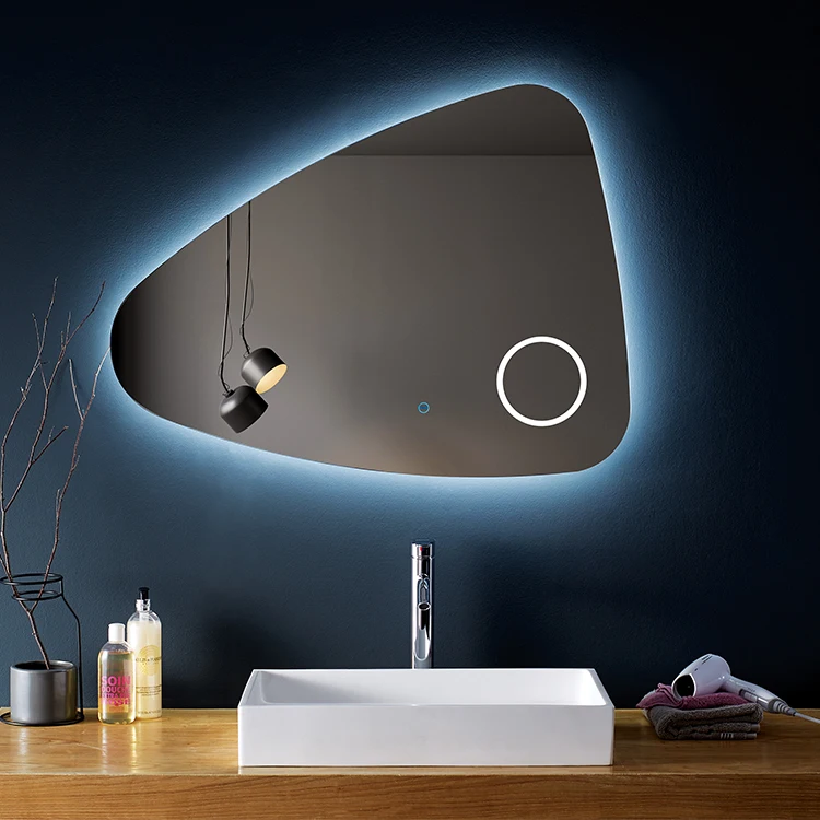 New style Irregular simple design silver decor wall makeup mirror illuminated LED backlit Silver bath Mirror