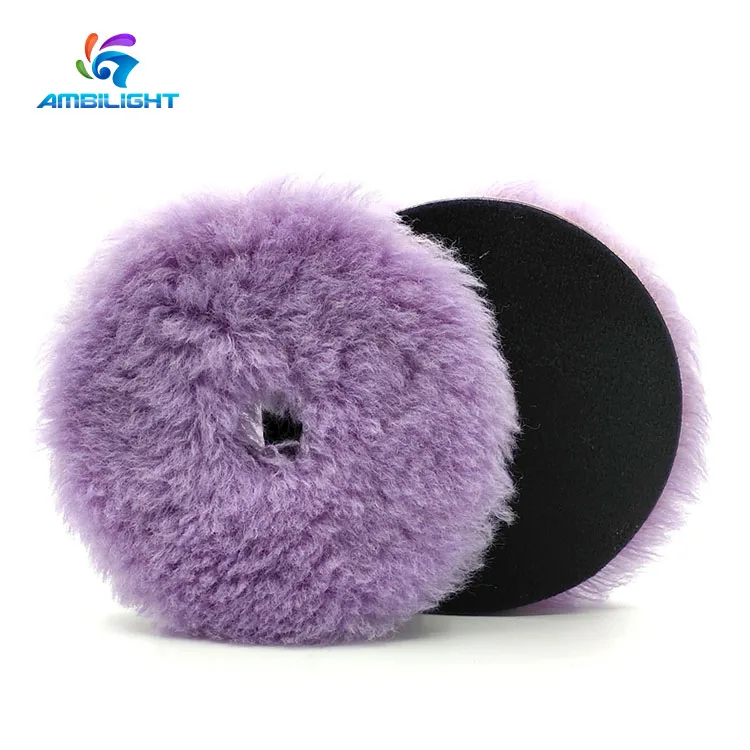 Purple 5/6/7 inch 100% Natural Wool Hook & Loop Grip Buffing Pad for Compound Cutting & Polishing for Car Polishing