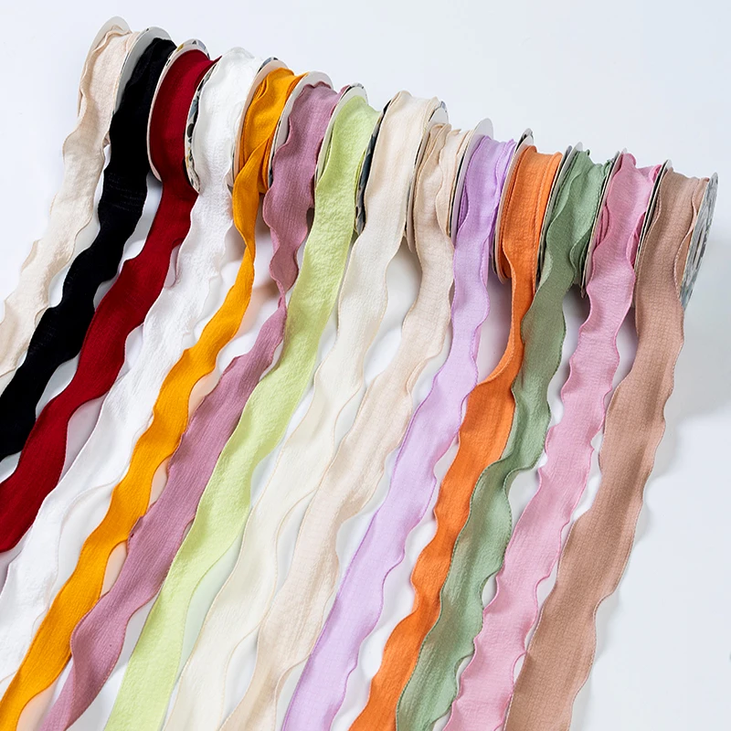 Wholesale 2.5CM Fashion Hair Bowknot Handmade Fancy Ruffle Ribbon Diy Decoration Webbing Wavy Ribbons