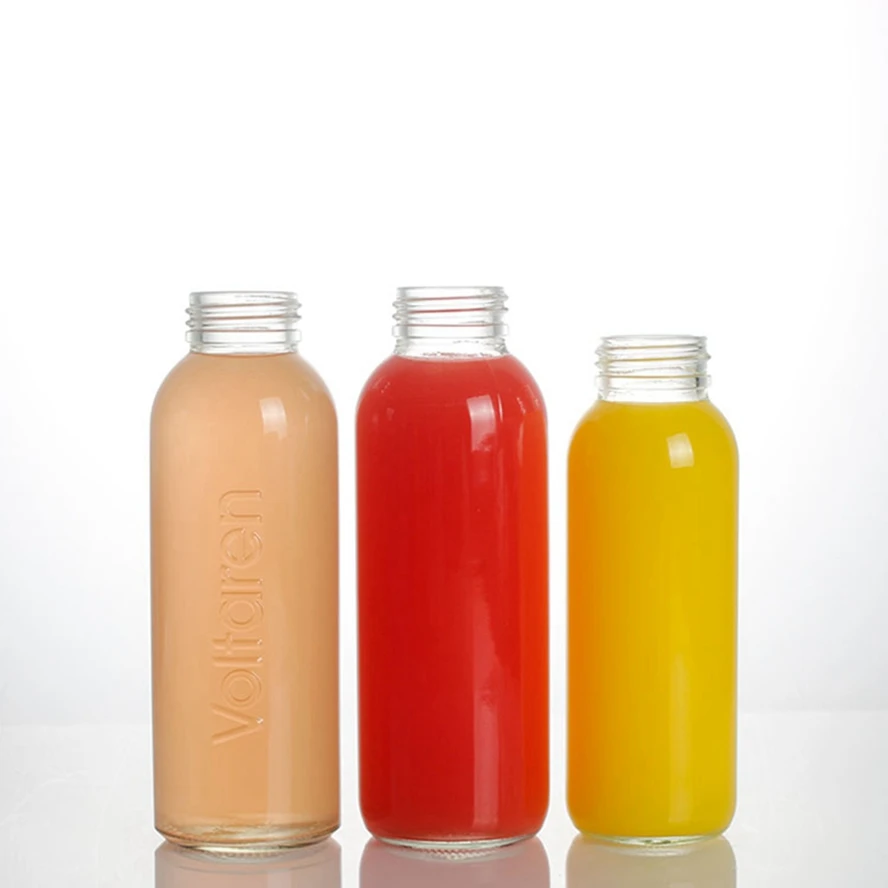 Empty customized flint printed mineral drinks beverage water juice glass bottle with metal caps