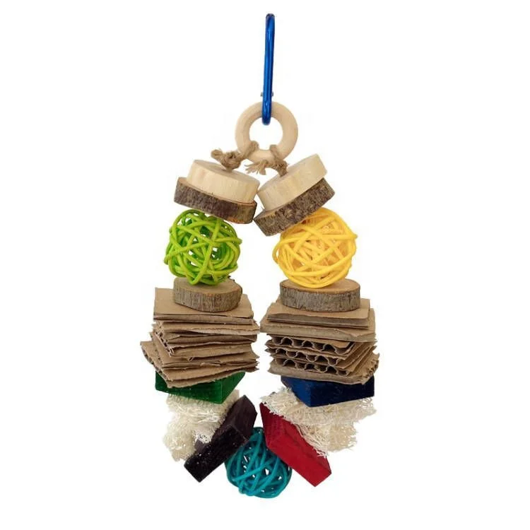 Colored wooden Hanging Rattan Ball  Chew Toys for Guinea Pig Rabbit Small Animals