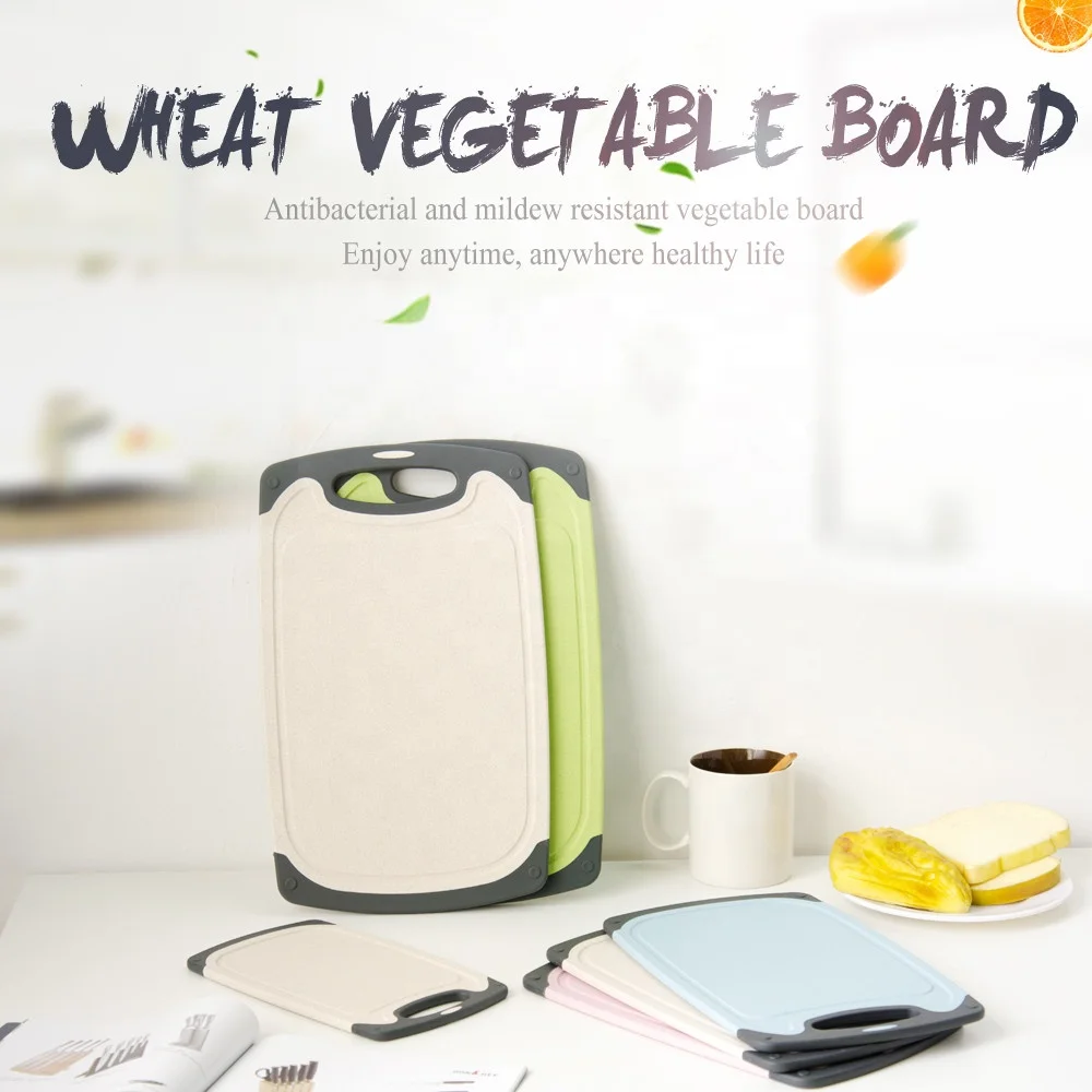 Commercial Multipurose Plastic Corner Cutting Block Wheat Straw Polypropylene Silicon Kitchen Chopping Board