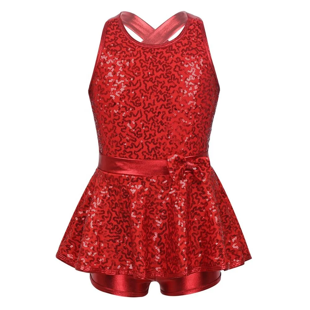 Kids Jazz Tap Ballet Dancewear Sleeveless Sequined Dresses Gymnastics Leotards Modern Dance Costumes Dancing Dress for Girls