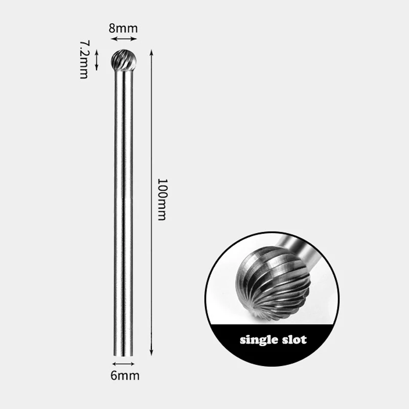 Tungsten Steel Carbide Extended handle Round Ball Shape Cutter Rotary Burr For Cutting Tools