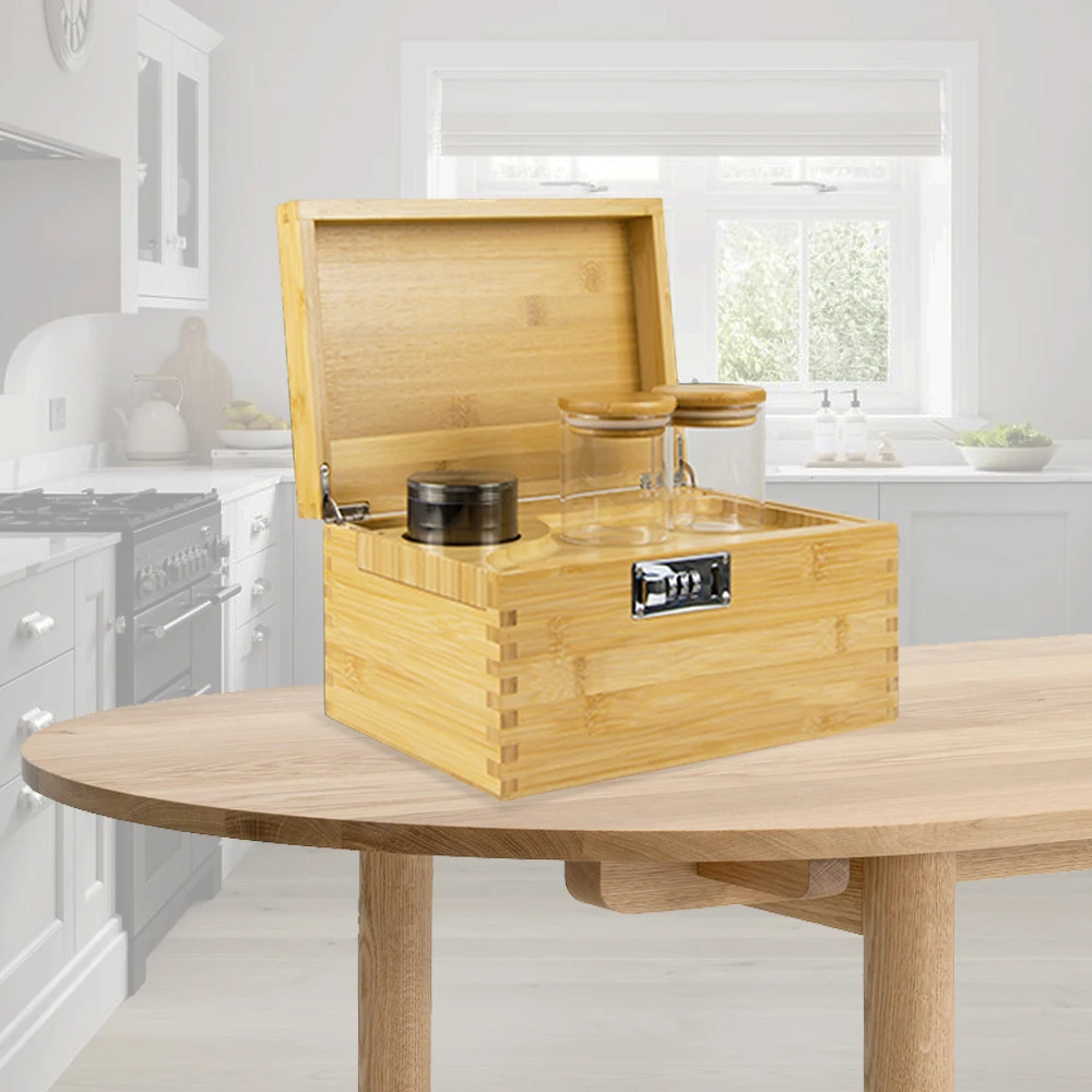 pine wood tobacco herb card magnet rolling tray combo kit extra large stash box dividers grinder smell combination lock