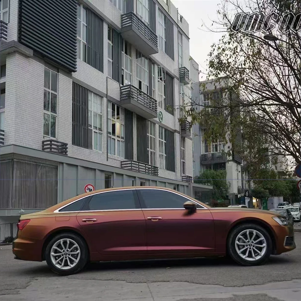 TSAUTOP ROHS Air Bubble Free Easy to Install Chameleon Matte Sunrise Morning Glow Vinyl Car Wrap