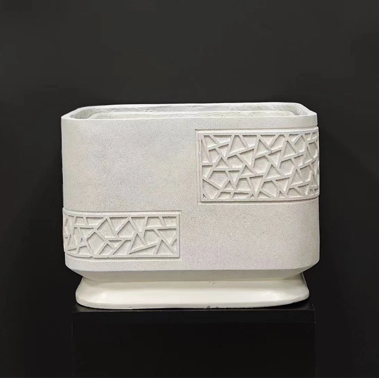 Creative custom color glaze embossed home garden decorative ceramic macetas bonsai planter square fiber clay flower pots