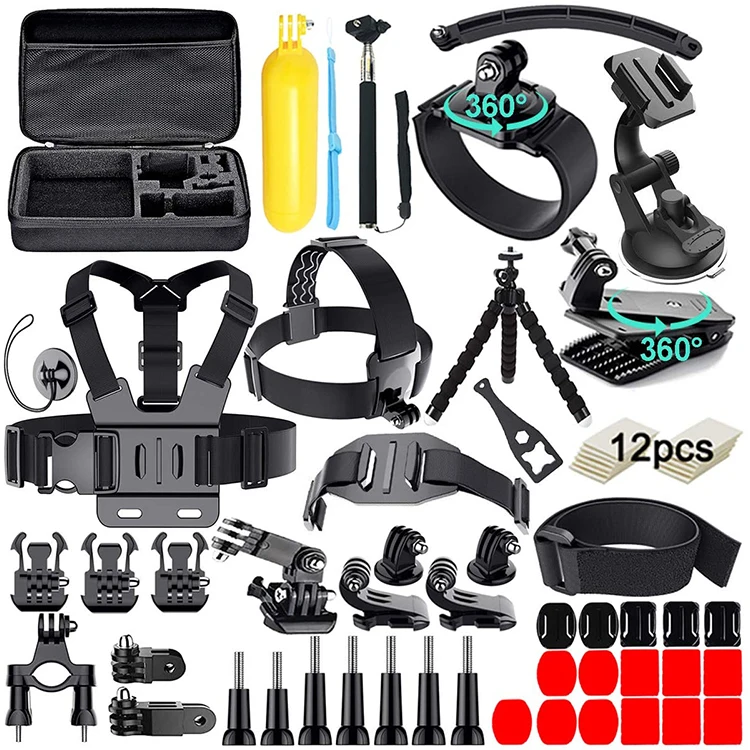JUNNX 62 in 1 camera accessories kit carry cases Head Strap Set Action Sports Camera Accessories Kit for Gopro 10 9 8  SJCAM