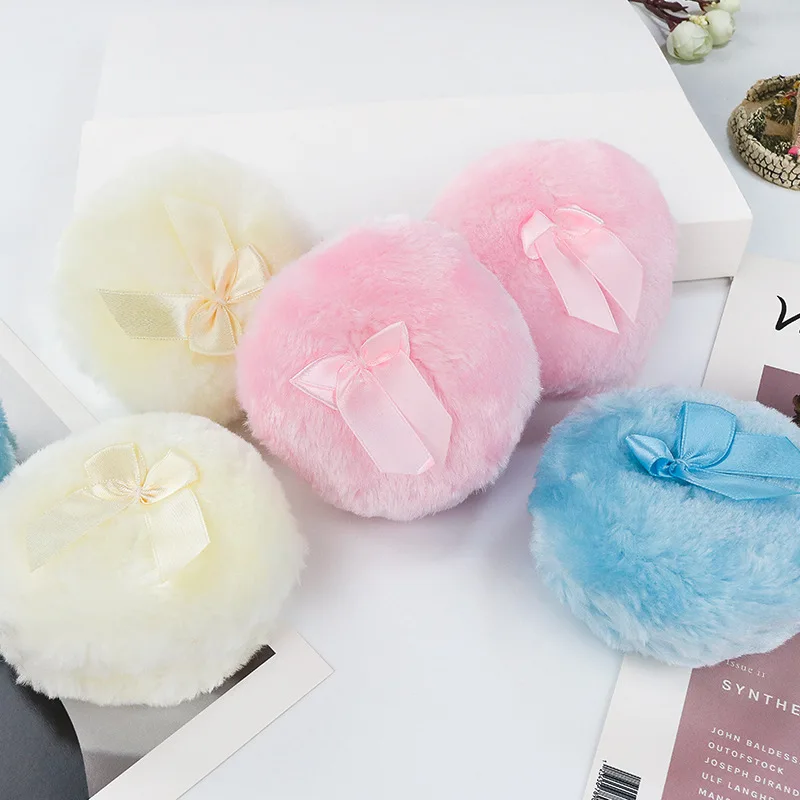 Ultra Soft Plush Fluffy Foundation Makeup Velour Puff Custom Large Makeup Cosmetic Powder Puff with Bowknot