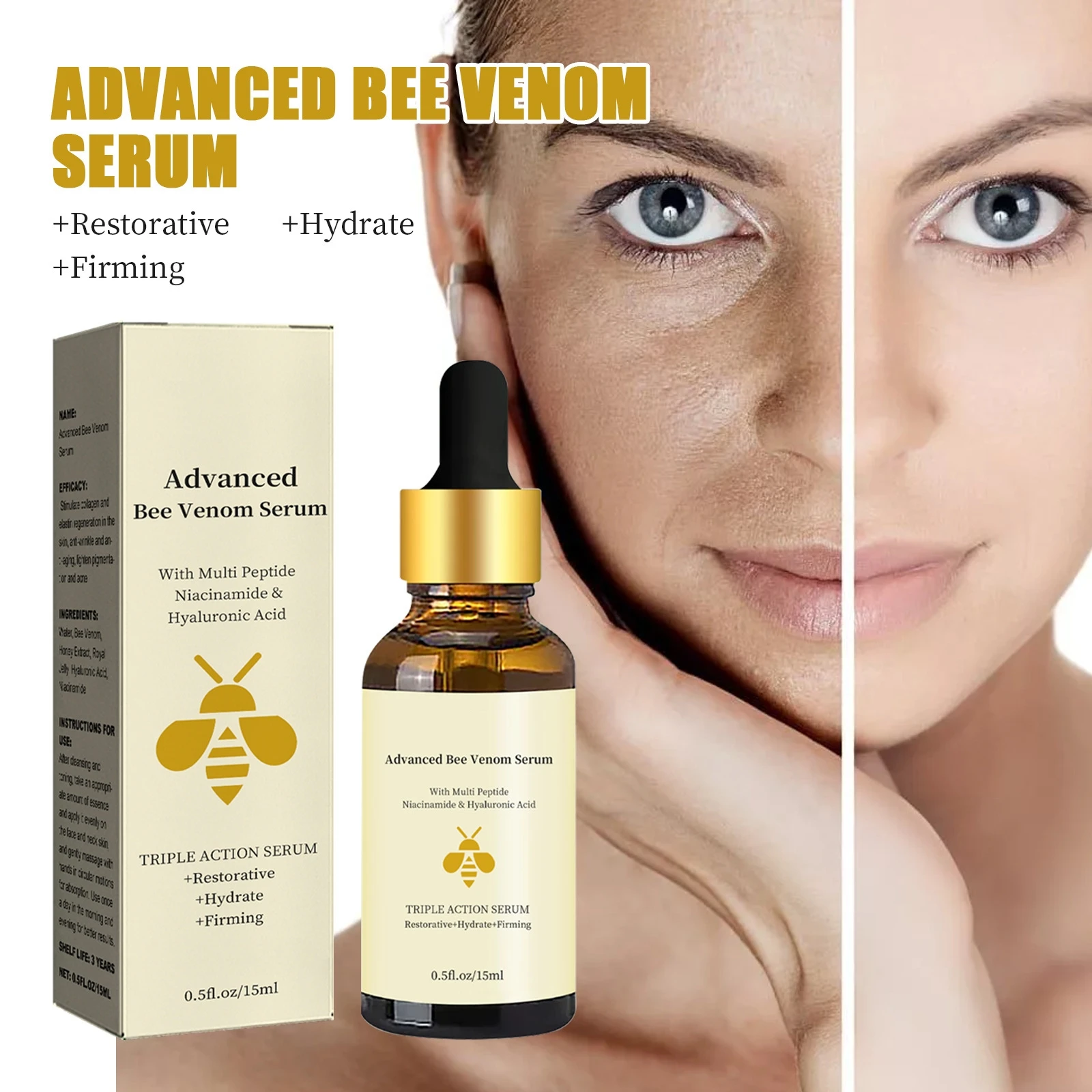 korean bee venom Niacinamide peptide hyaluronic acid firming anti aging whitening face skin care serum facial serum for face