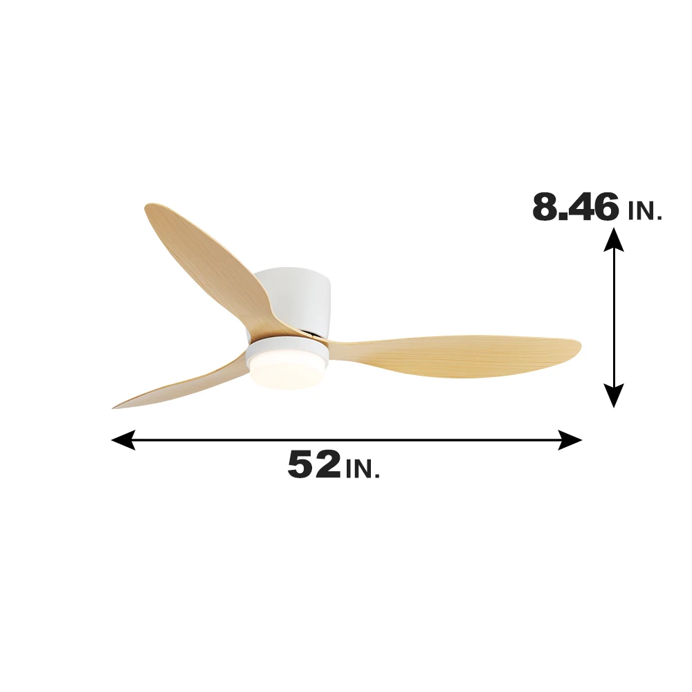 2024 New Ceiling Fan Bedroom Decorative Natural Wood Blades Inverte 3 Color LED Light Ceiling Fan With Remote