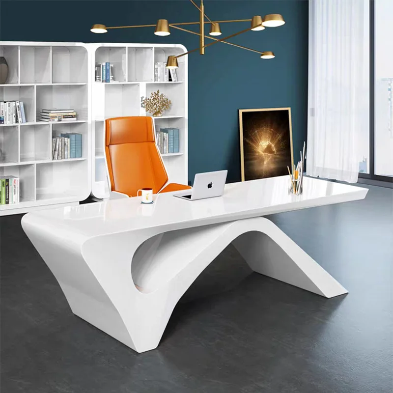 White Curved Cool Desk Escritorios De Oficina Executive Office Set Table Commercial Furniture Home Schreibtisch
