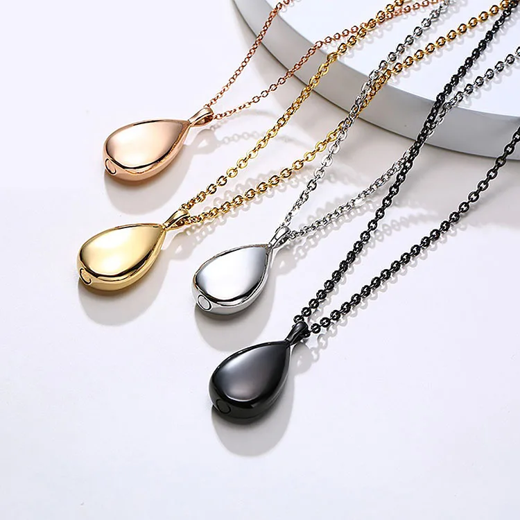 2021 new style can open waterdrop ash urn pendant necklace stainless steel pet memorial cremation jewelry
