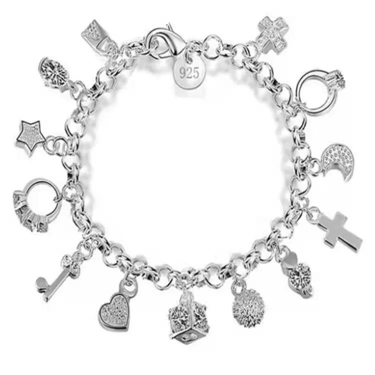 Factory 13 pedantic 925 silver heart-plated cross moon crown star chain bracelet