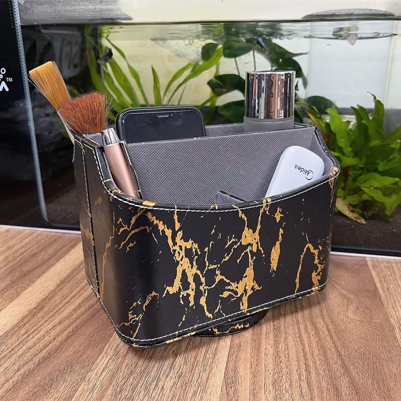 Custom PU Leather Desktop Organizer Box 360 Degrees Rotatable Hotel TV Remote Control Holder for Living Room Sundries Storage