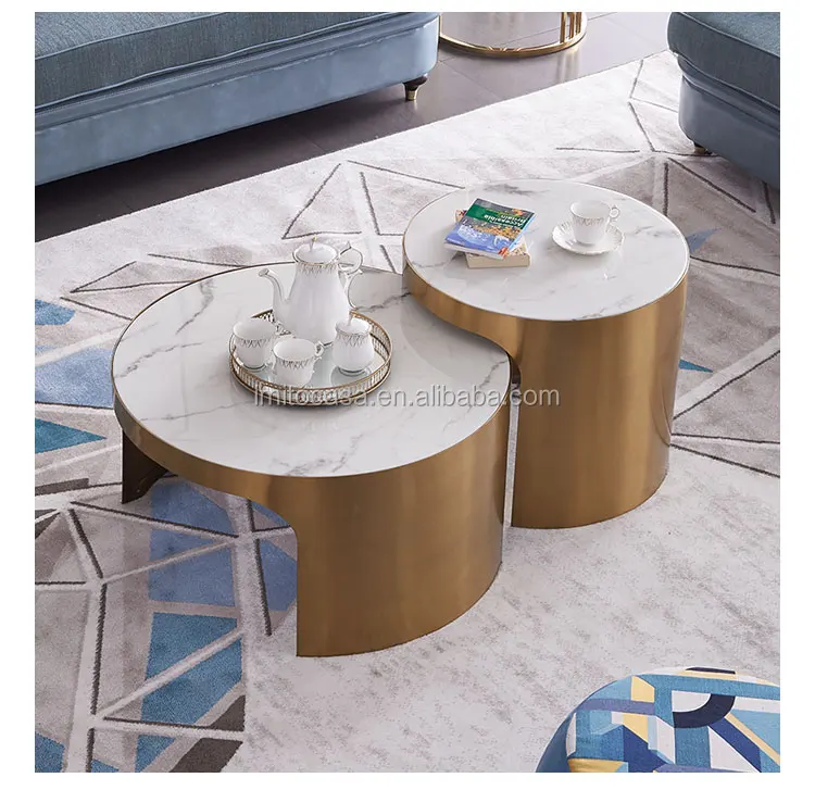 
Italian Fancy Modern Living Room Furniture Faux White Marble Coffee Table With Stainless Steel Base Round Creative Center Table 