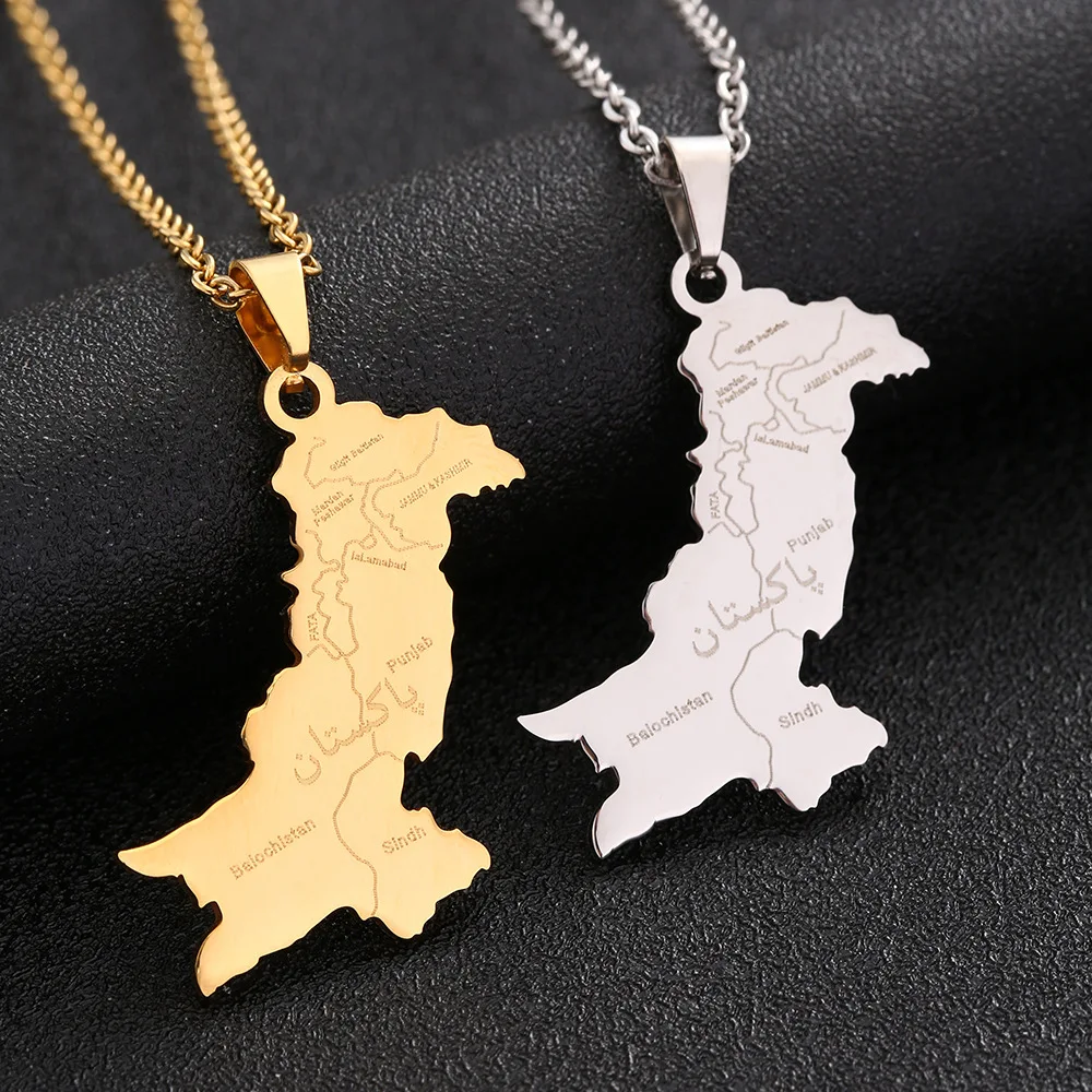 Hot Sale Men Women Couples Fashion sweater chain Stainless Steel Pakistan Map Urdu Pendant Necklace