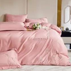 Modern Luxury Designer Summer 100% Washed Silk Bed Sheets 4 Pieces Quilt Bed Comforter Cotton Duvet Cover Bedding Set