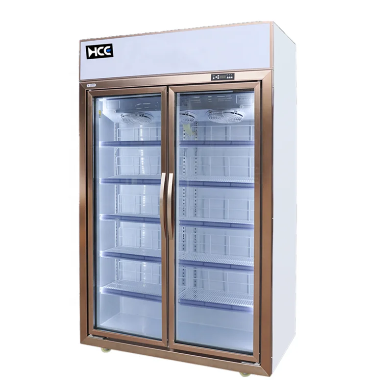 Commercial beverage cooler double door display fridge vertical showcase refrigerators