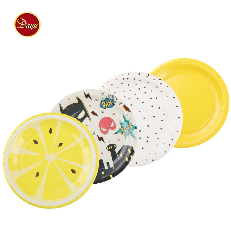 Custom printing disposable birthday wedding party paper plate cup sets shrinkage package
