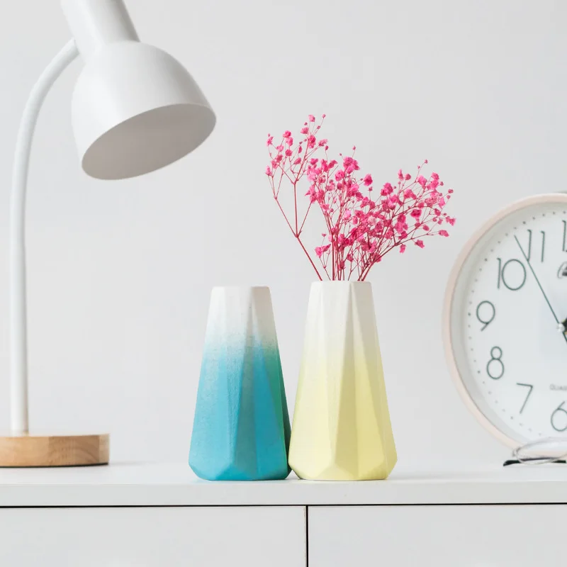 
Rough Pottery Diamond Origami Ceramic Vase Wide Mouth Morandi Simple Modern Living Room TV Cabinet Home Furnishings 