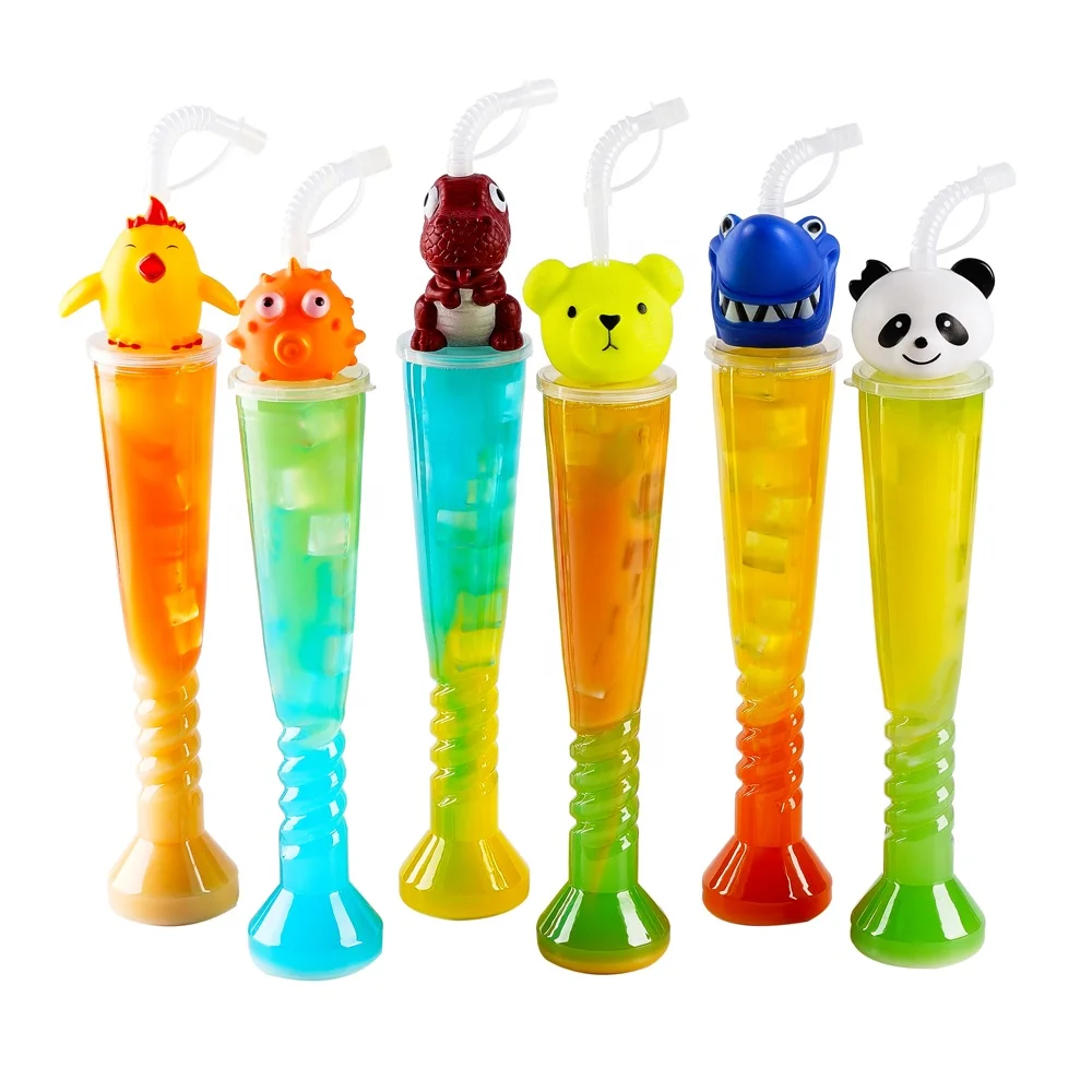 12oz/16oz Funny 3D Animal Kawaii Twist Slush Yard Cups Fruit Mix Beverage Juice Cute Kids Cups with Straws and Lids