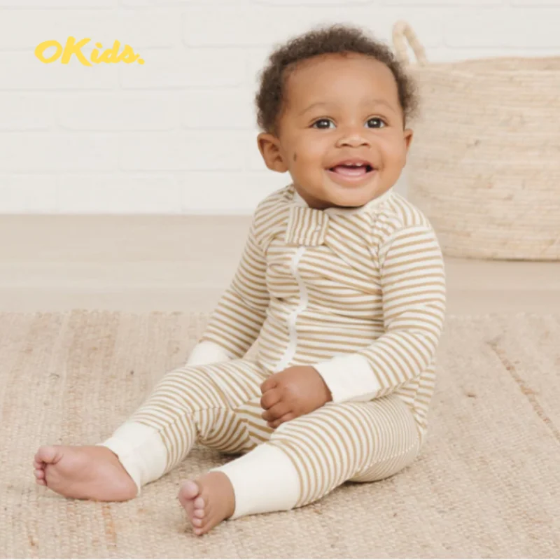 GOTS Certified Spring Unisex Baby Onesie Organic Baby Clothes Zipper Long Sleeve Baby Romper