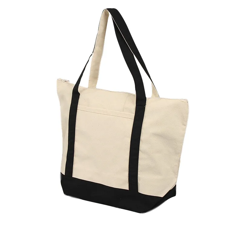 
Premium Zippered Boat Tote Cotton Canvas Reusable Grocery Shopping Tote Bag 