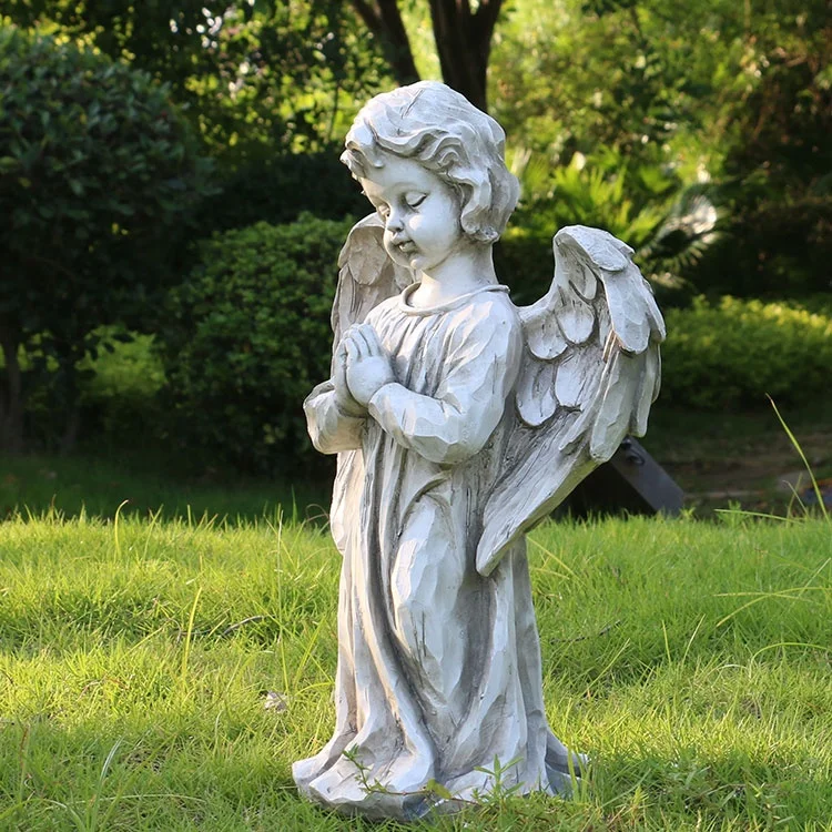 China factory polyresin praying boy garden angels statues, resin decor praying angel garden statue&