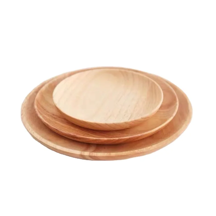 Diyue Wholesale Customization Japanese Style Rubber Wood Round Serving Trays Fruit Snack Dishes Charger Plates