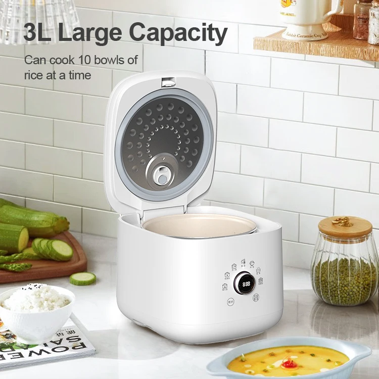 Home Appliances Mini Rice Cooker 3L with Cook, Porridge,keep Warm and Time Preset Functions