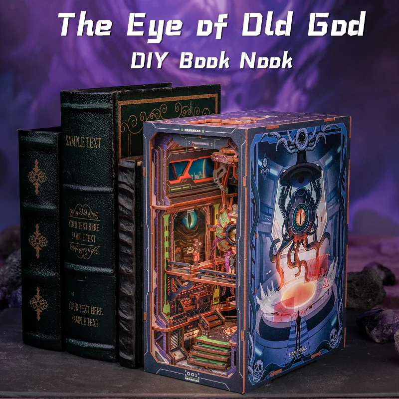 CuteBee 3D Wooden Puzzle Handmade Craft The Eye of Old God with Light Building Model Toys Book nook Wooden Book Nook