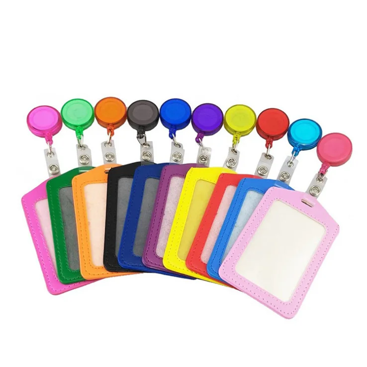 Custom Color ABS Translucent Cardholder Easy-pull Buckle Cover Retractable PU Leather ID Card Holder