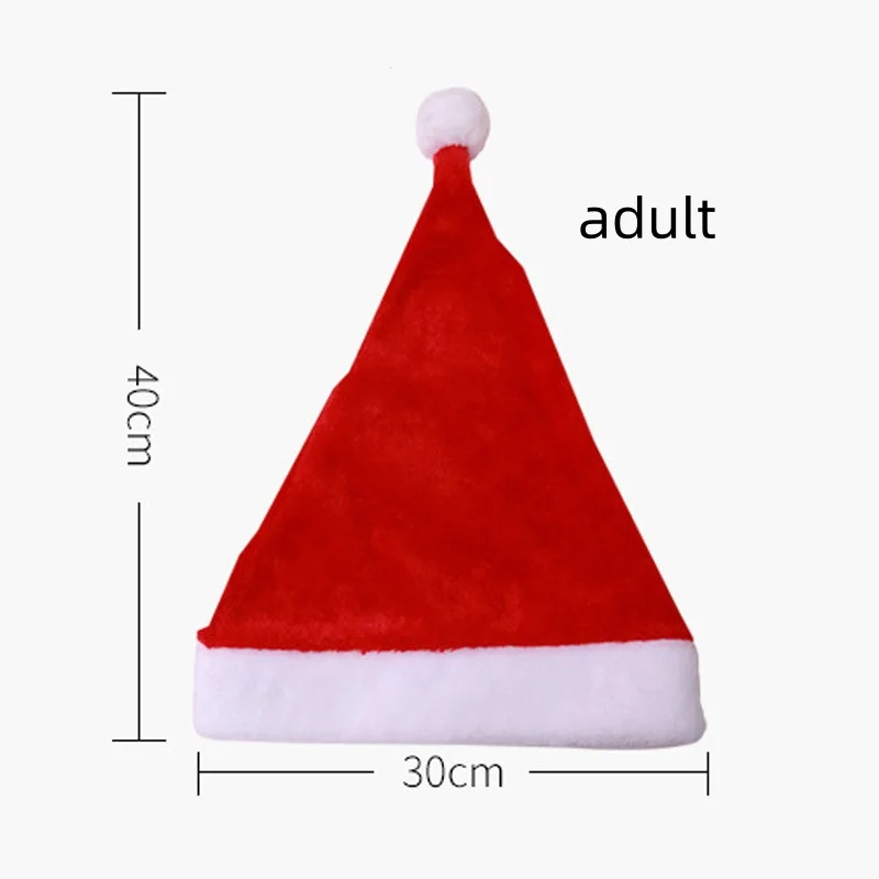 High Quality Short Plush Fabric Christmas Hat Happy New Year Santa Claus Cap Xmas Caps Party decoration Hats For Adults and Kids