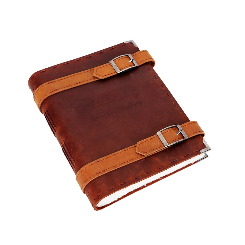 Handmade Soft Recycled Leather Cover Pages Drawing Sketch Book Rice Paper Gift OEM Pencil Leather Journal Notebook A5 Debossed