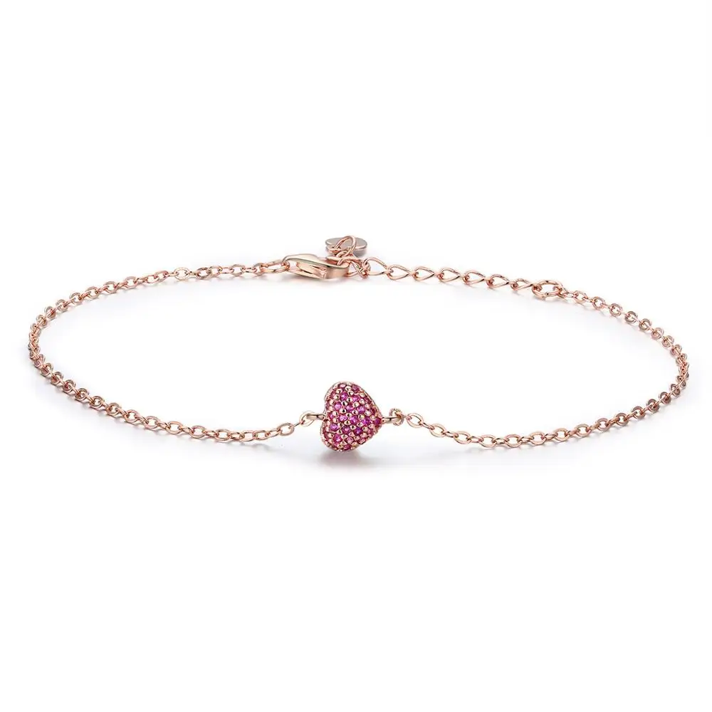 Fancy S925 silver rose gold lady bracelet with zircon heart charm bracelet