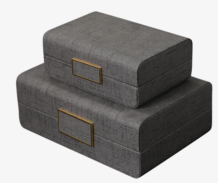 Modern Luxury Gray Leather Jewelry Boxes New Chinese Style with Simple Stylish Color for Home Decor and Hotels