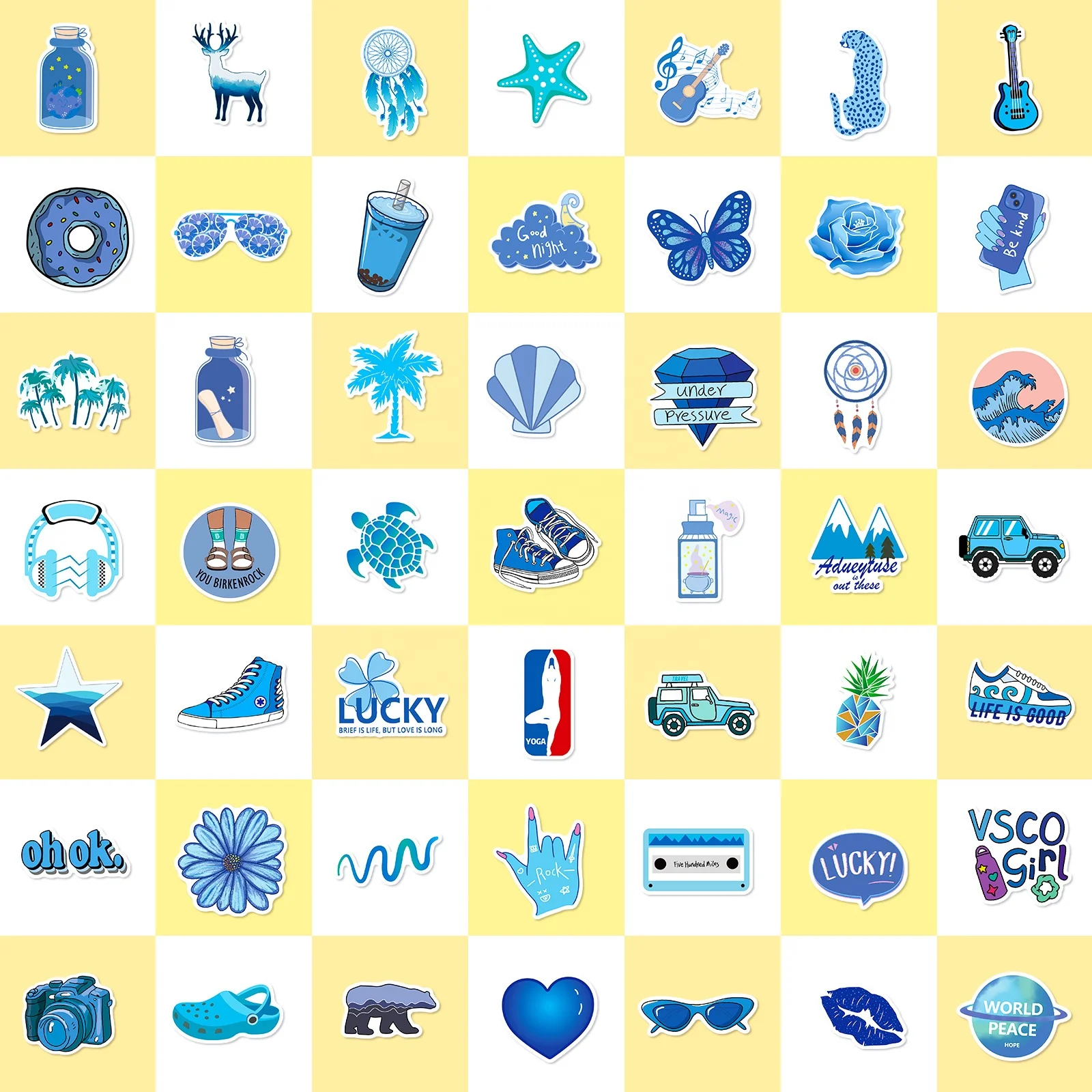 50pcs Blue Cute Stickers, Waterproof for Laptops,  bottles,  Luggage, Cars,  Gift Favors & Decor, T01040670