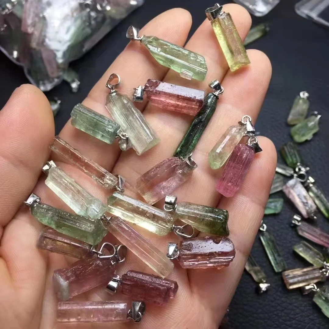 Wholesale healing crystal stones Natural Multi-Color Tourmaline silver clasp pendant for America and Europe pop