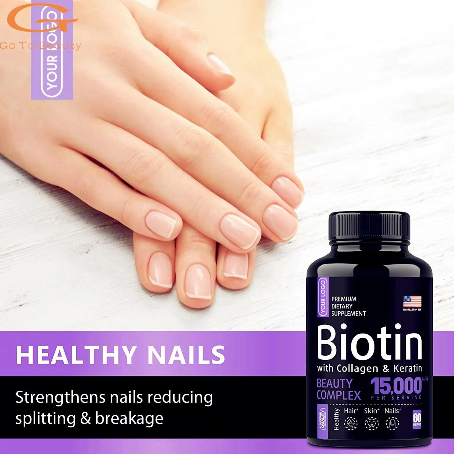 Gotobeauty private label Biotin Keratin Collagen Pills organic Biotin Capsules Vitamins Biotin Supplement