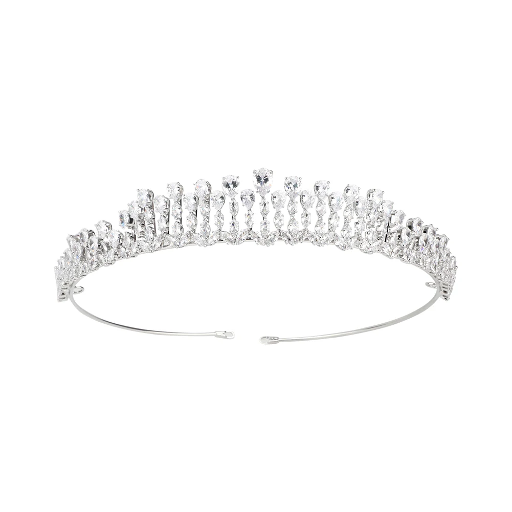CUNYAN Platinum Plated High-end Bridal Hair Accessories Wedding Pageant Cubic Zircon Tiara Crowns Bridal Tiara Headpiece