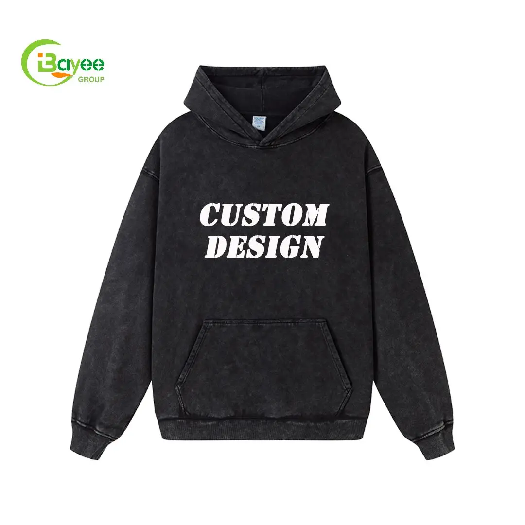 350 Gsm Blank Oversized Stone Washed Hoodies Hooded Sweatshirt Heavyweight Pullover Drop Shoulder Cotton Washed Hoodie Acid Wash