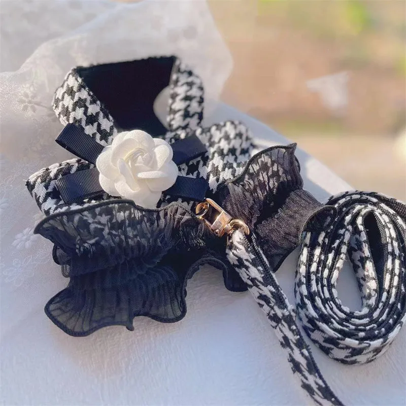 Роскошный комплект поводков для домашних животных, Классический комплект поводков для собак из твида с цветочным бантом для маленьких и средних собак и кошек