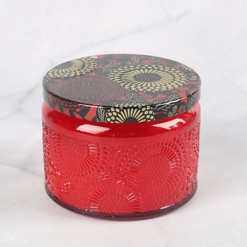 Scented Candle Soybean Wax Embossed Glass Cup Plant Essential Oil Lasting Birthday Gift for Girlfriends