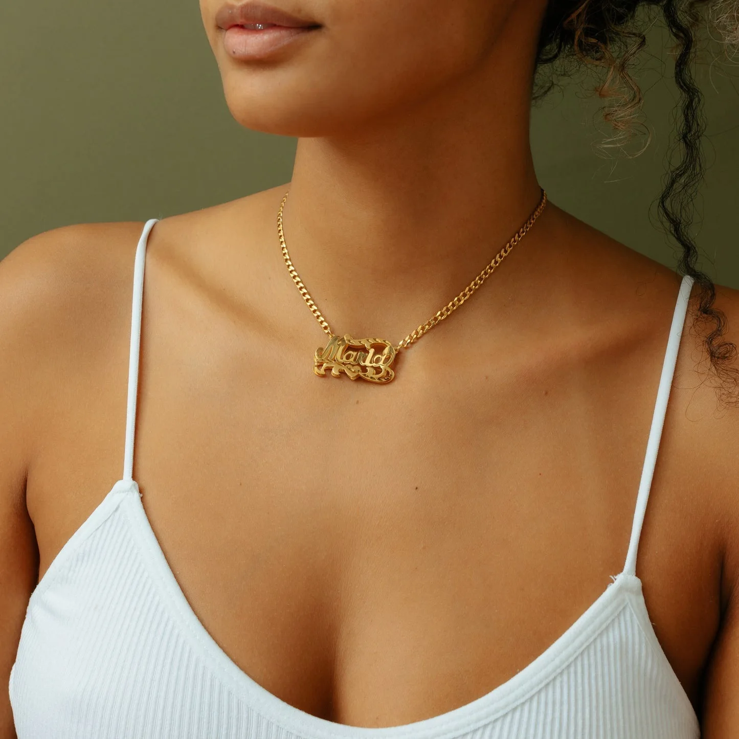 Customized Name Necklace With Cuban Chain Figaro Chain Double Layer Nameplate 18k Gold Plated Stainless Steel Women Necklace
