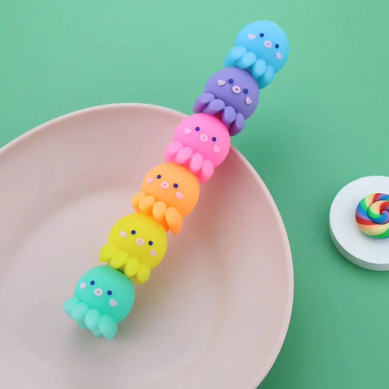 Macaron Multicolor Highlighter Pen Big Capacity Pastel Cartoon Highlighters Text Focus Markers 6Pcs/Set