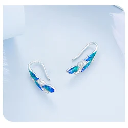 Dr.Jewelry 925 Sterling Silver Pave Setting CZ Blue Peacock Feather Open Ring and Earrings Jewelry Set for Wedding Fine Jewel