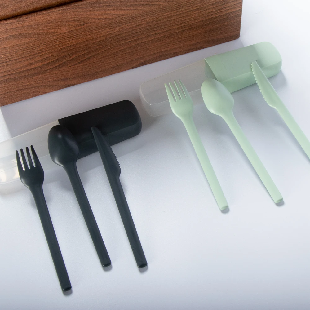 Reusable Biodegradable Plastic Camping Utensil  Fork Travel Cutlery Set With Case